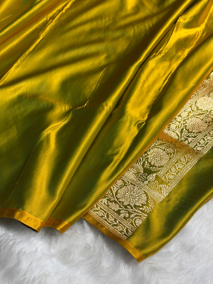 Liril Green Shades Floral Booti Motif Satin Katan Silk saree SK61