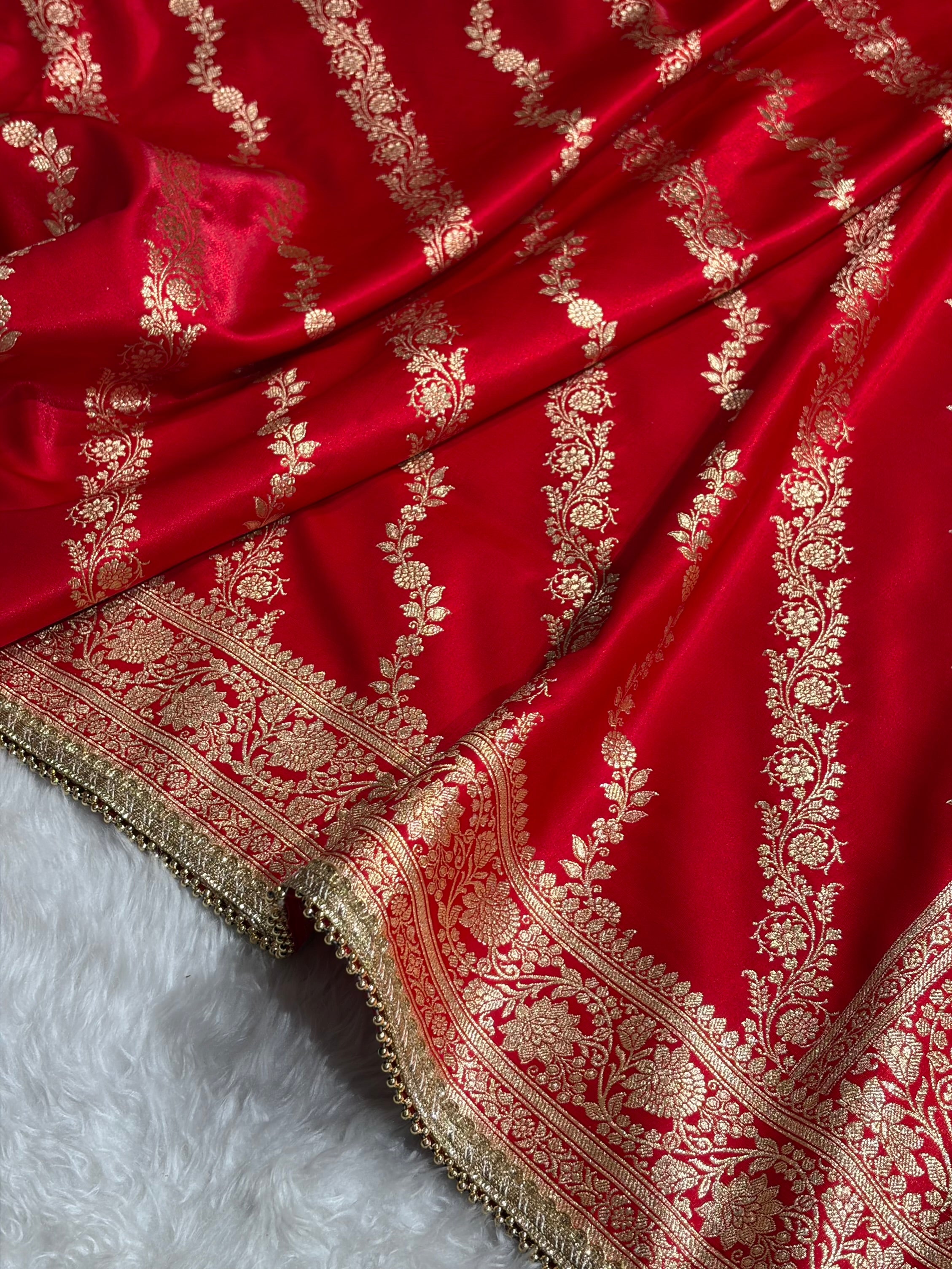 Red Shades Cross Satin Silk Saree with gotta patti SSGP10