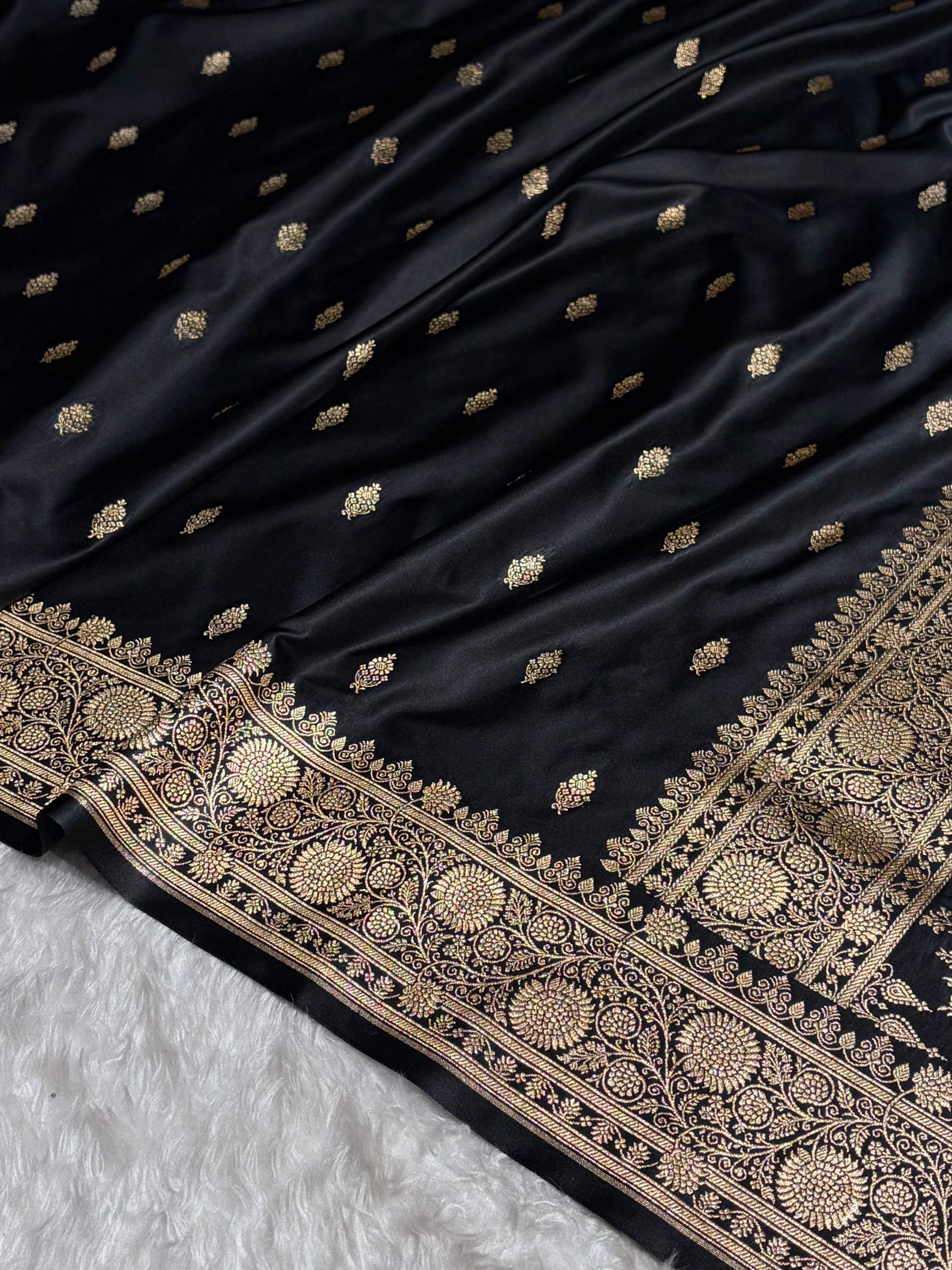 Banarasi Satin Katan Saree in Black Shades SK82