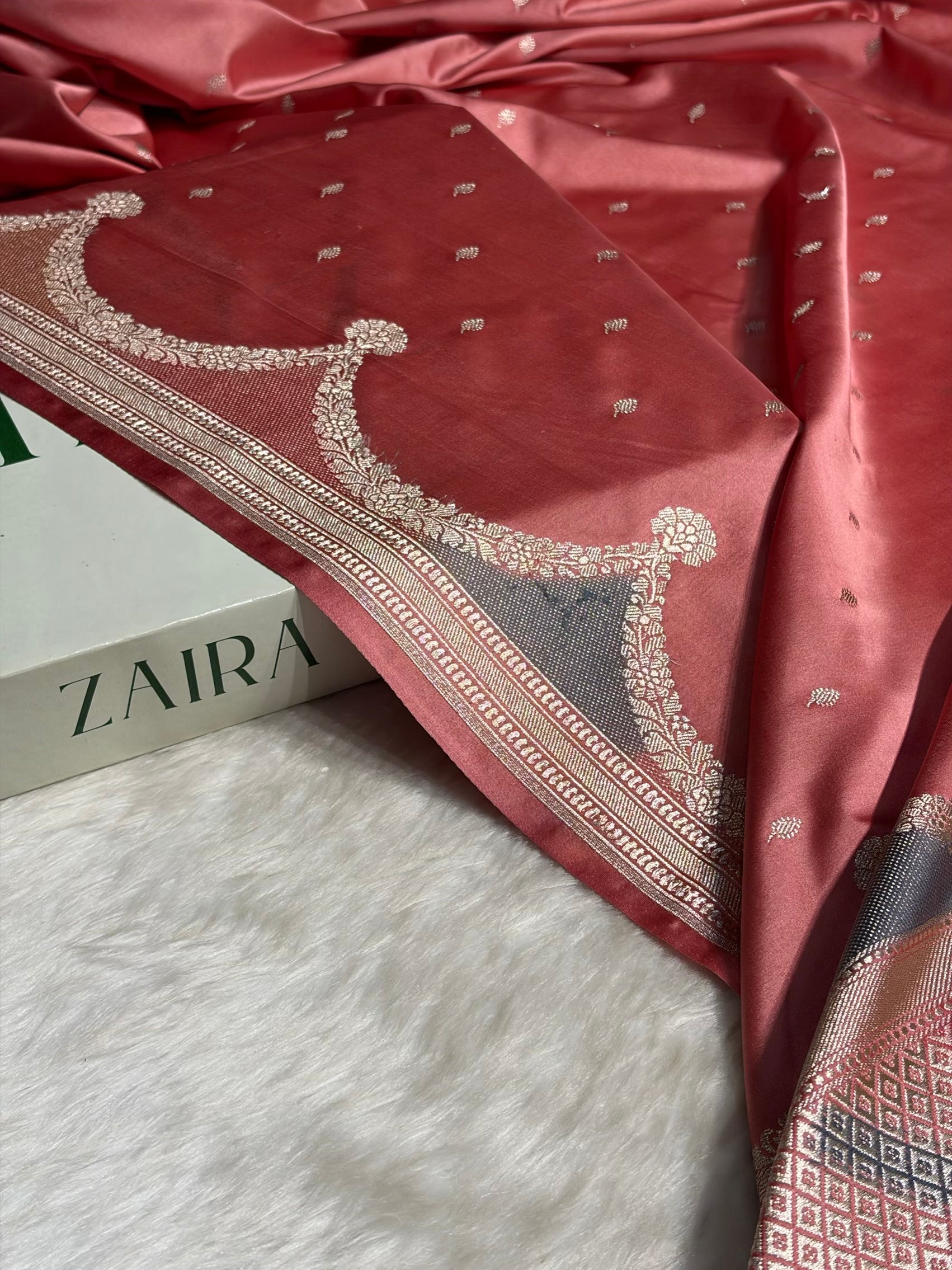 Dusty Peach Shades Scallop Mashru Silk Saree MS60