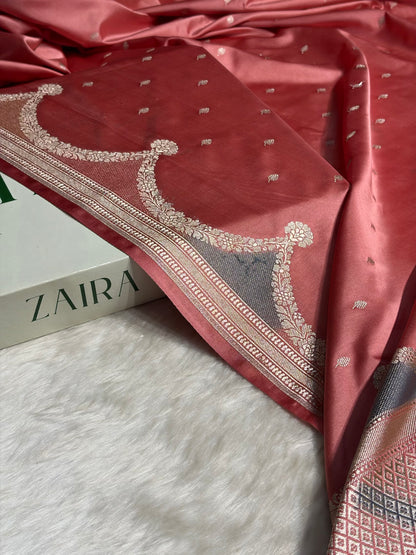 Dusty Peach Shades Scallop Mashru Silk Saree MS60