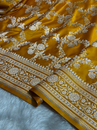 Mustard Shades Banarasi With Floral Jaal Pattern Mashru Silk Saree MSM-130