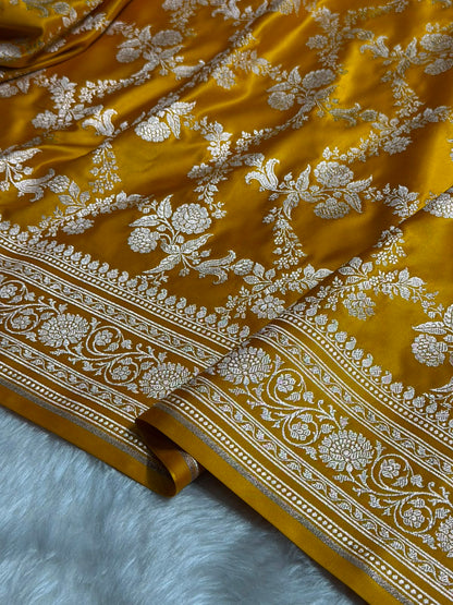 Mustard Shades Banarasi With Floral Jaal Pattern Mashru Silk Saree MSM-130