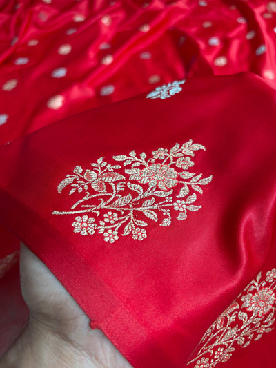 Red Shades Banarasi With Floral Border Mashru Silk Saree MSM-126