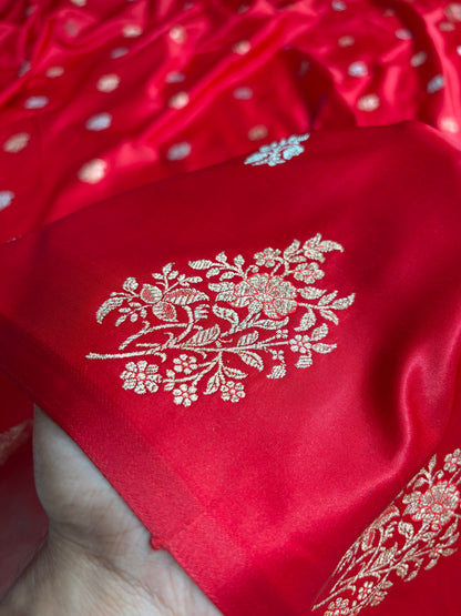 Red Shades Banarasi With Floral Border Mashru Silk Saree MSM-126