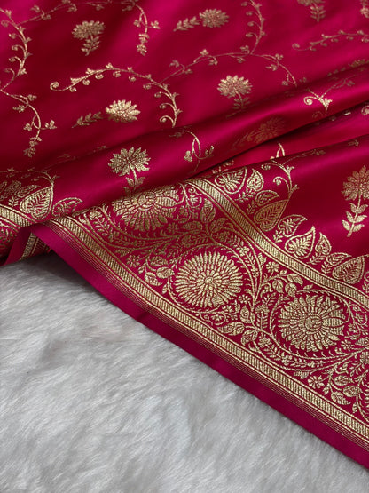 Cross Rani Shades Jaal Floral Pattern Satin Katan Silk Saree SK81