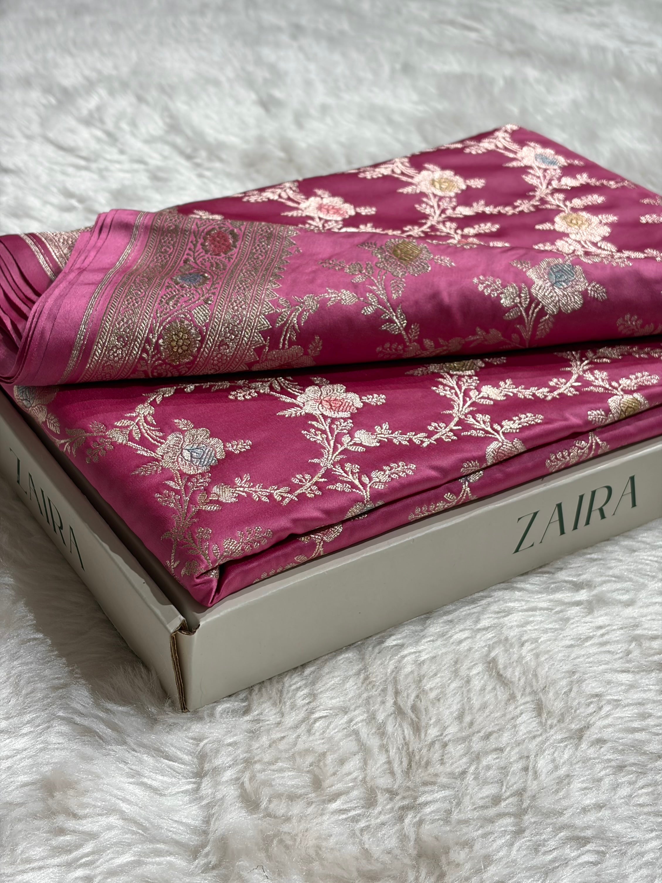 Dusty Pink Shades Banarasi Minakari Floral Jaal Mashru Silk Saree MS28