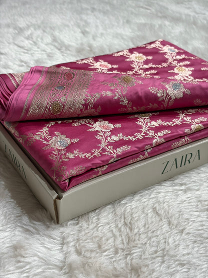Dusty Pink Shades Banarasi Minakari Floral Jaal Mashru Silk Saree MS28