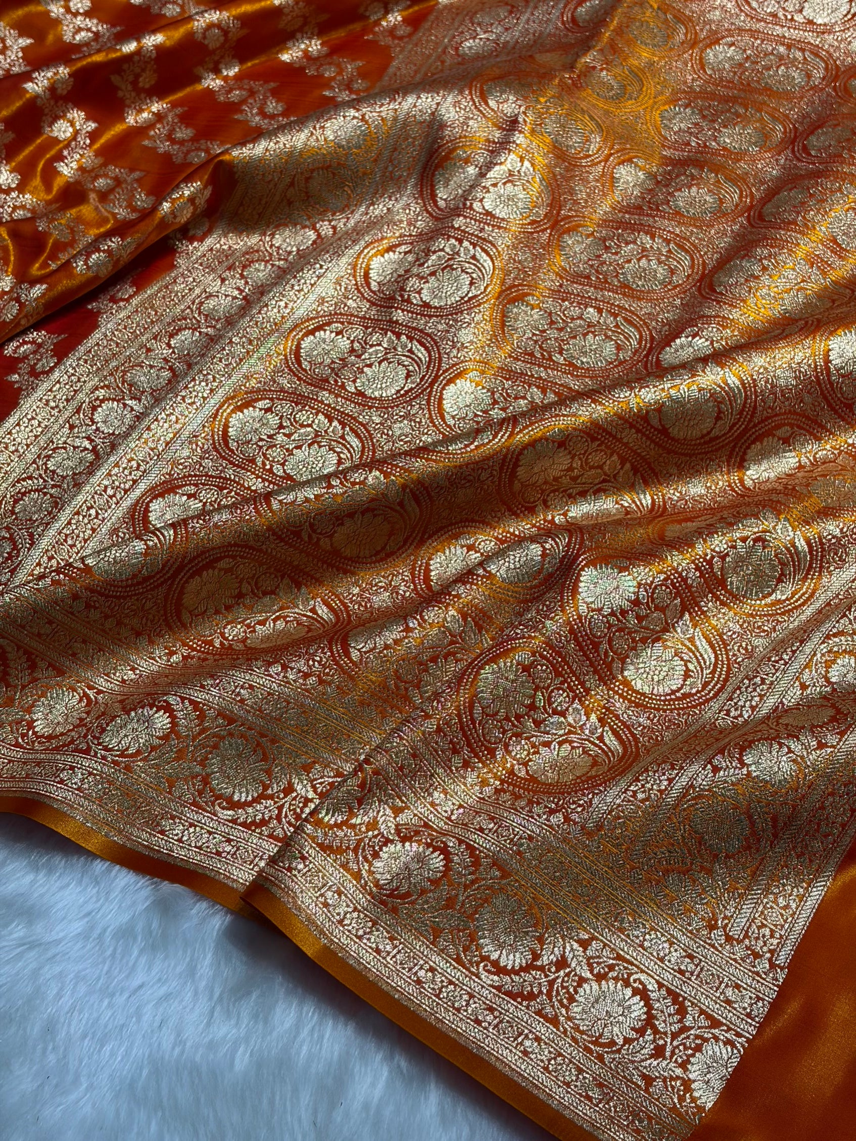 Fire Gold Shades Banarasi Satin Silk Saree SS32