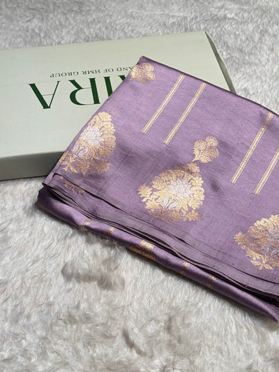 Lavender Shades Banarasi Handwoven Pure Paper Katan Silk  RM-66