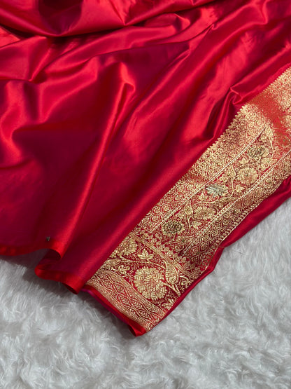 Banarasi Cross Red Work Pattern Satin Katan Silk Saree BSK72