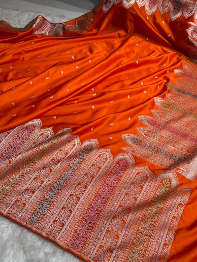 Skirt Border Orange Minakari Mashru Silk Saree MCS13