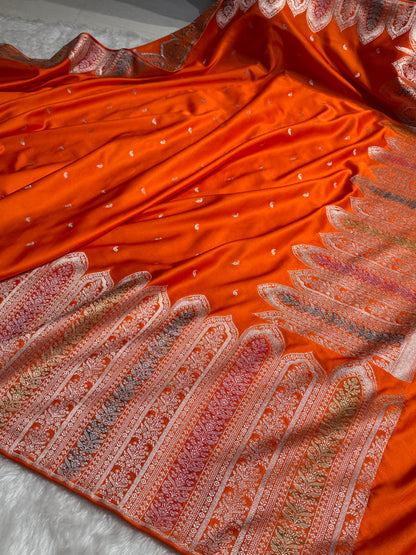 Skirt Border Orange Minakari Mashru Silk Saree MS13