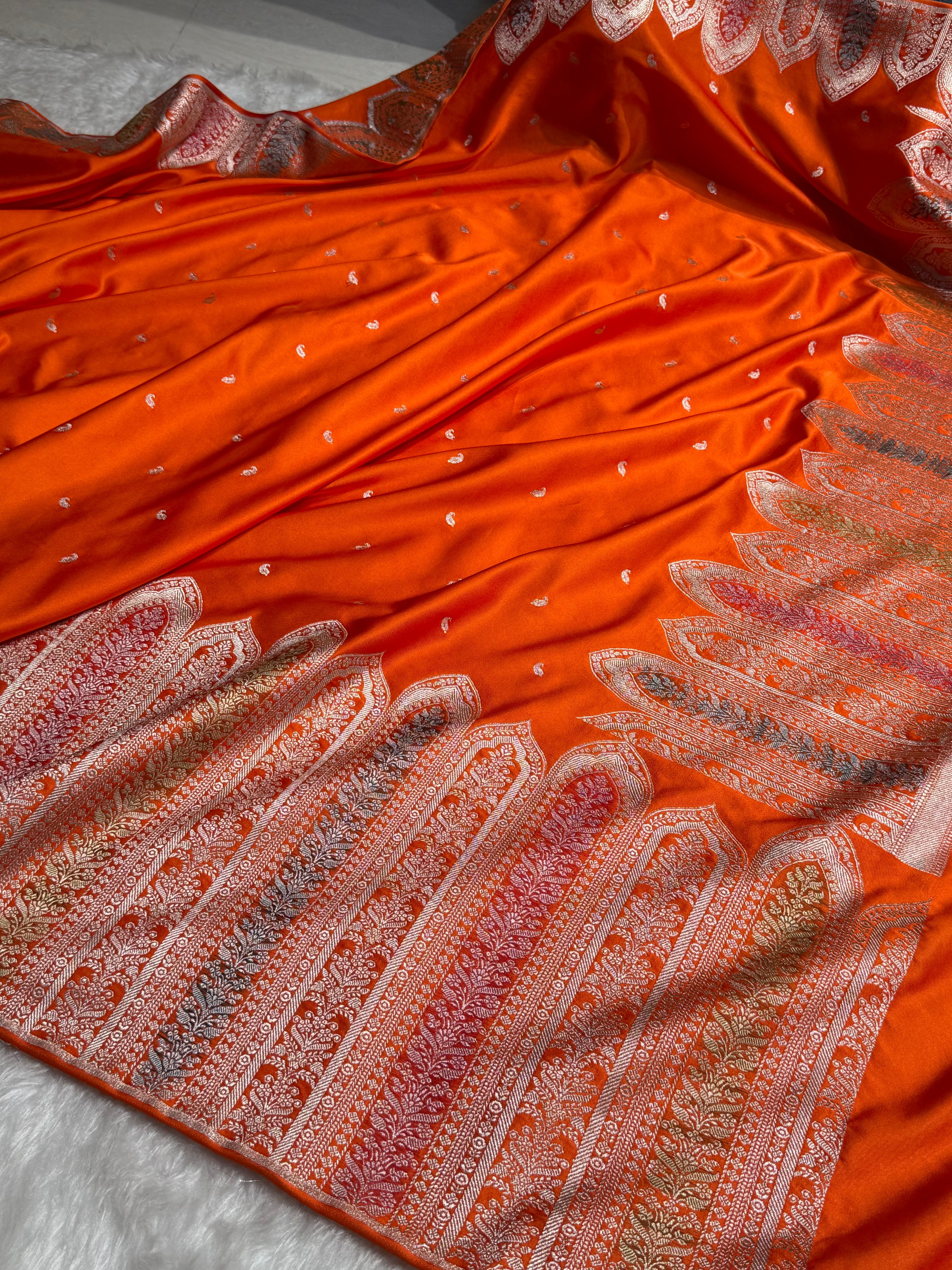 Skirt Border Orange Minakari Mashru Silk Saree MS13