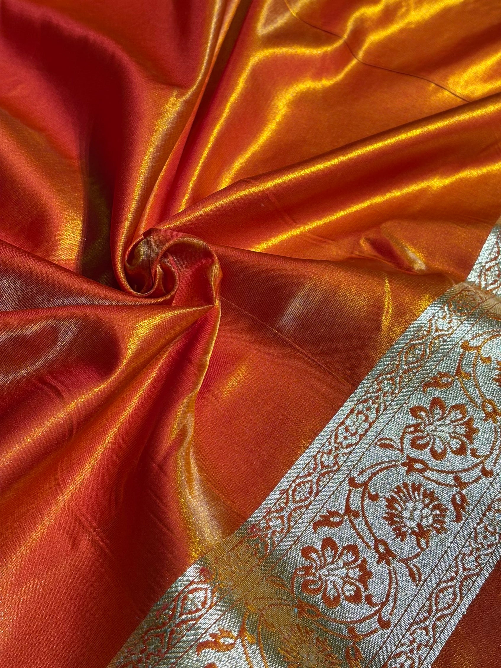 Satin Silk Booti Boota in Orange SS09