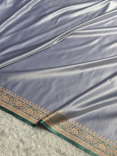 Banarasi Satin Katan Saree in Contrast Light Grey / Sea Green Shades SK131