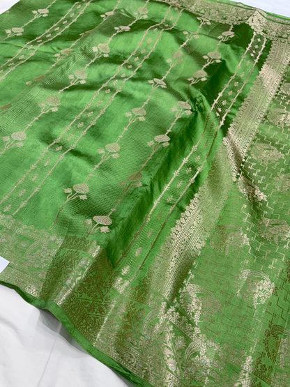 Green Flower Booti Pure Caramel Silk Saree