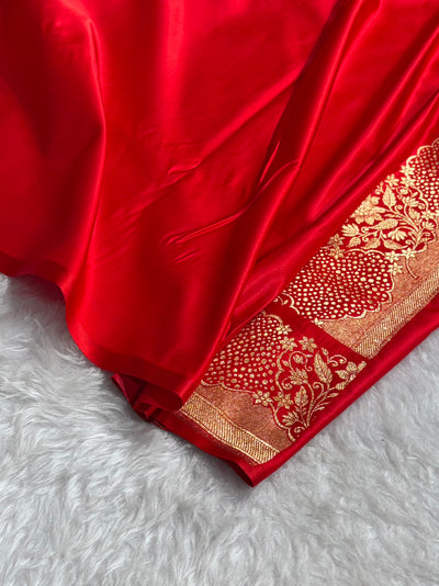 Red Unique Boota Pattern Satin Katan Silk Saree SK70