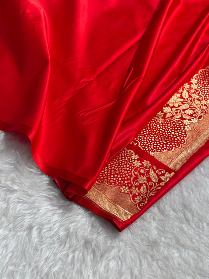 Red Unique Boota Pattern Satin Katan Silk Saree SK70