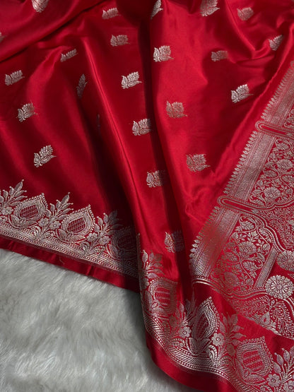 Red Floral Boota With Floral Border Mashru Silk Saree MSM-80