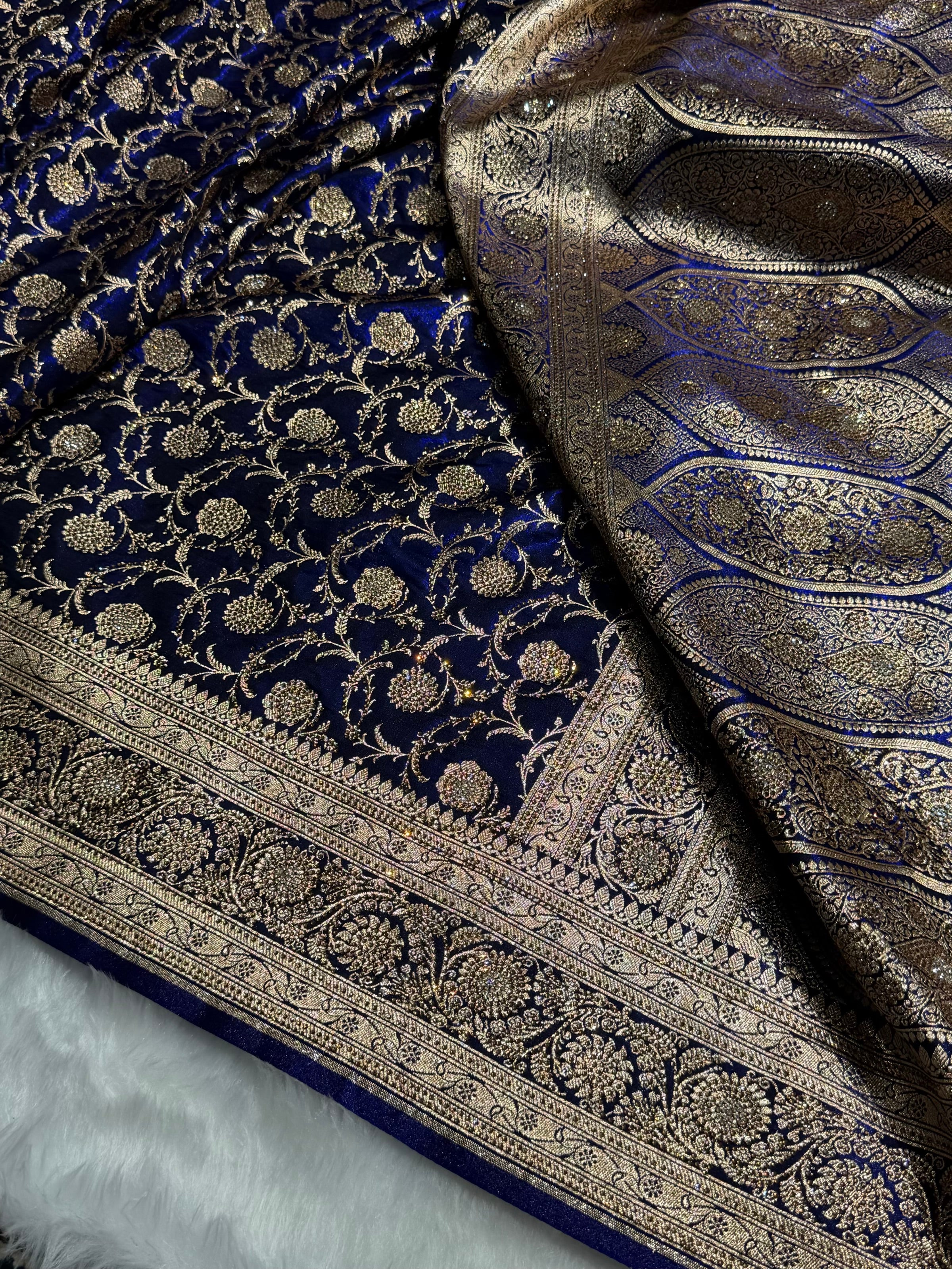 Banarasi Bridal Royal Blue Jaal with Swarovski Stone BSS13 (E)