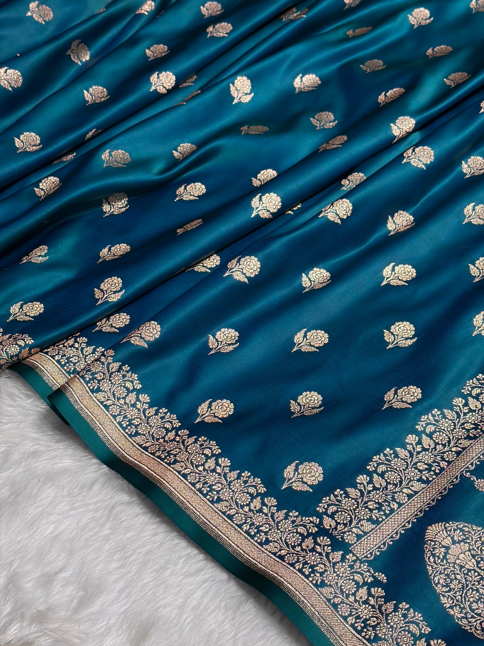 Peacock Floral Booti Katan Silk Saree SK23