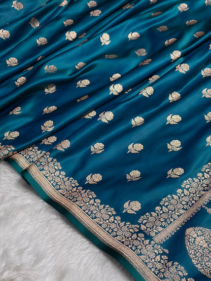 Peacock Floral Booti Katan Silk Saree SK23