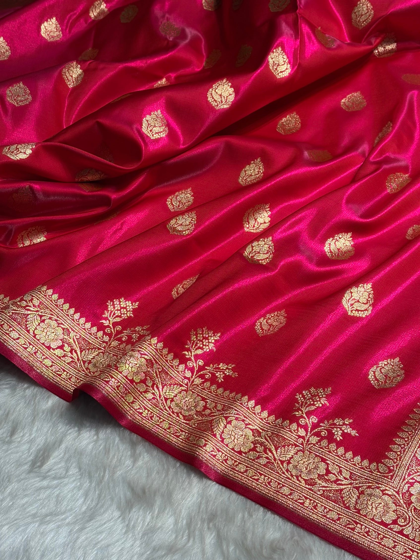 Satin Silk Saree Booti Motif in Reddish Pink Shades SS20