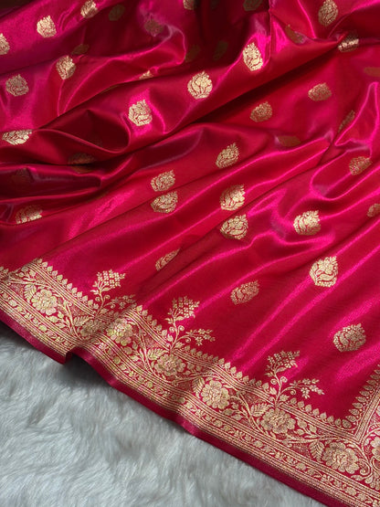 Satin Silk Saree Booti Motif in Reddish Pink Shades SS20