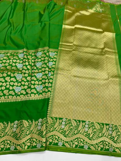 Parrot Green Unique Sona Rupa Blended Katan Silk