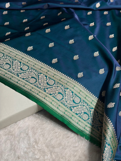 Banarasi Peacock With Contrast Rama Floral Border Mashru Silk Saree MSM-101