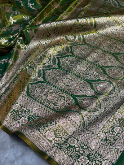 Satin Silk Banarasi Jaal in Liril Mehendi Shades SS14
