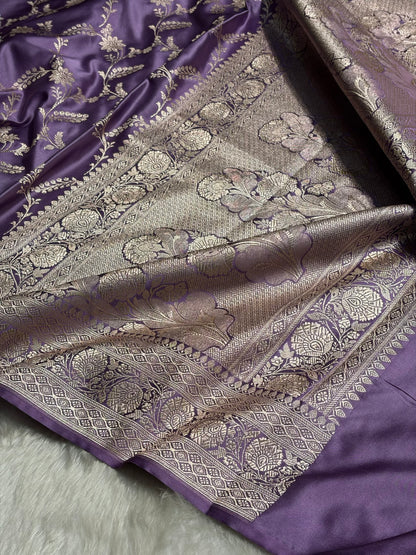 Lavender Banarasi Jaal Mashru Silk Saree MS23