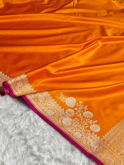 Fire Gold Shades Floral Border Mashru Silk Saree MSM-62