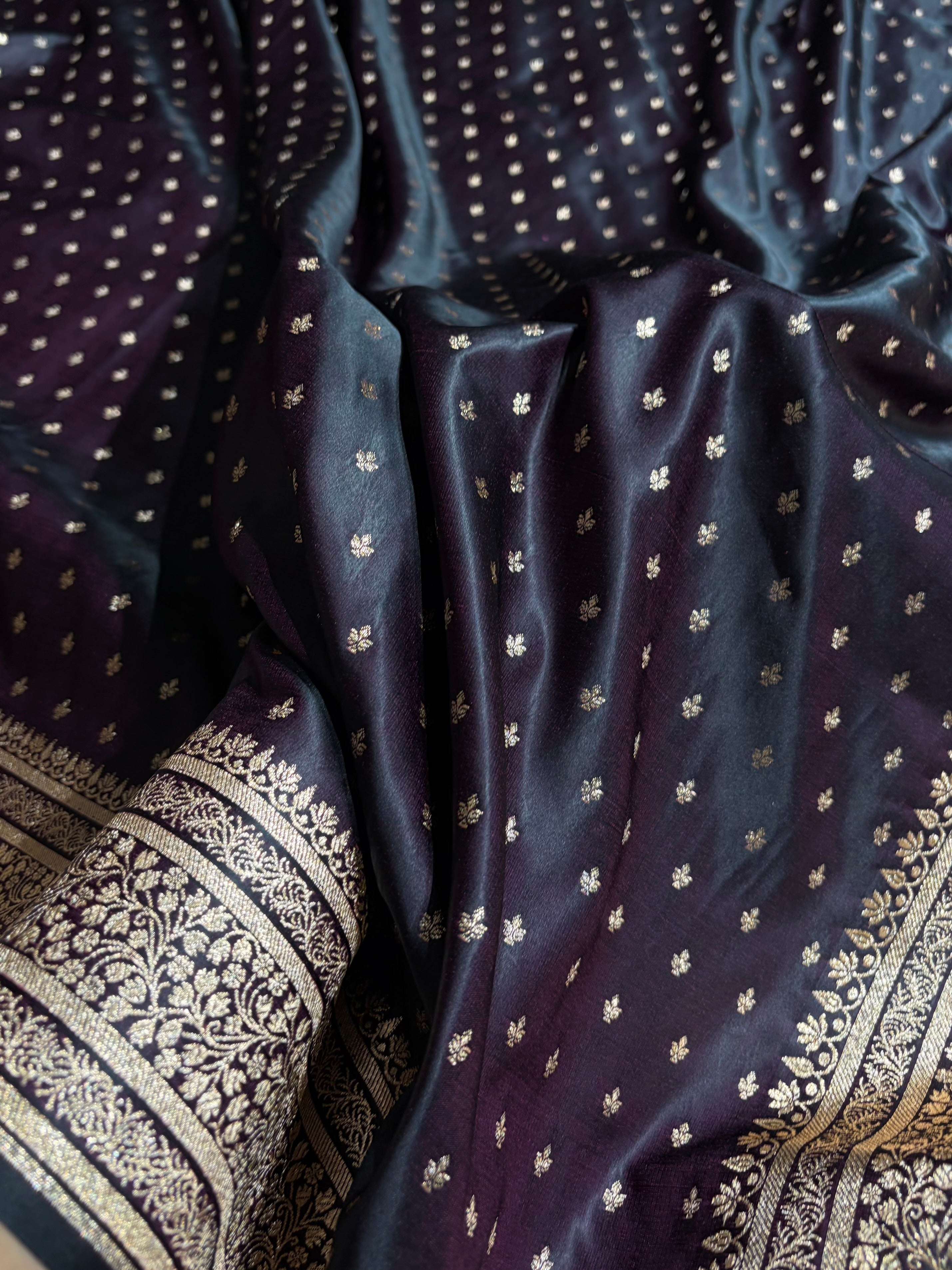 Banarasi Satin Katan Saree in Dark Wine Shades SK88