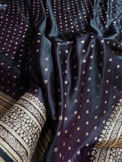 Banarasi Satin Katan Saree in Dark Wine Shades SK88