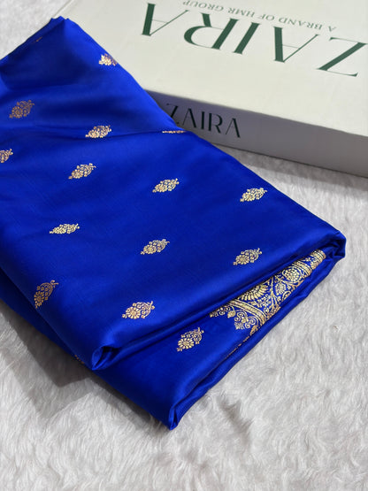 Banarasi Satin Katan Saree in Royal Blue Shades SK82