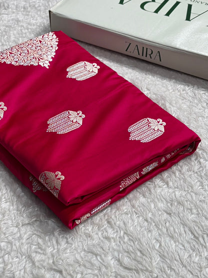Rani Shades Banarasi Boota Pattern Minakari Floral Mashru Silk Saree MSM-122