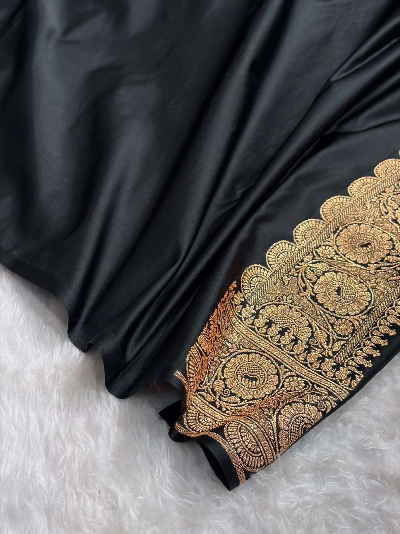 Banarasi Satin Katan Saree With Boota in Black Shades SK102