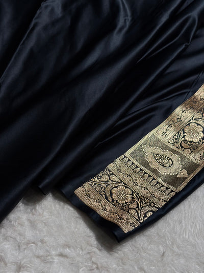 Banarasi Satin Katan Saree Floral Boota Pattern in Black Shades SK146