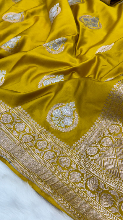 Mustard Minakari Boota Mashru Silk Saree