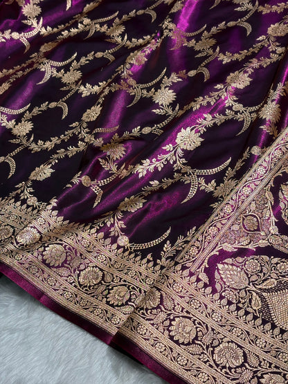 Satin Silk Banarasi Jaal In Wine Shades SS18