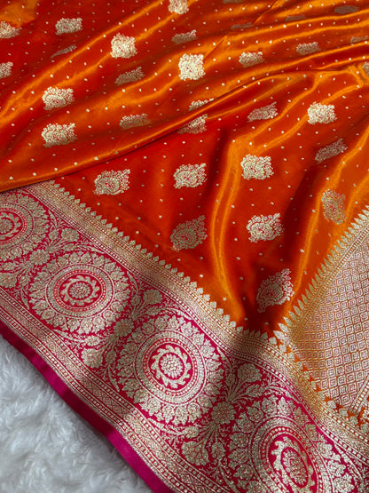 Satin Silk Unique Booti in Contrast Fire Gold With Rani Shades