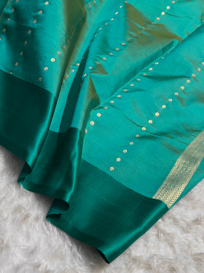 Contrast Pure Banarasi Organza Mustard With Rama Floral Banarasi Silk Saree PO-12