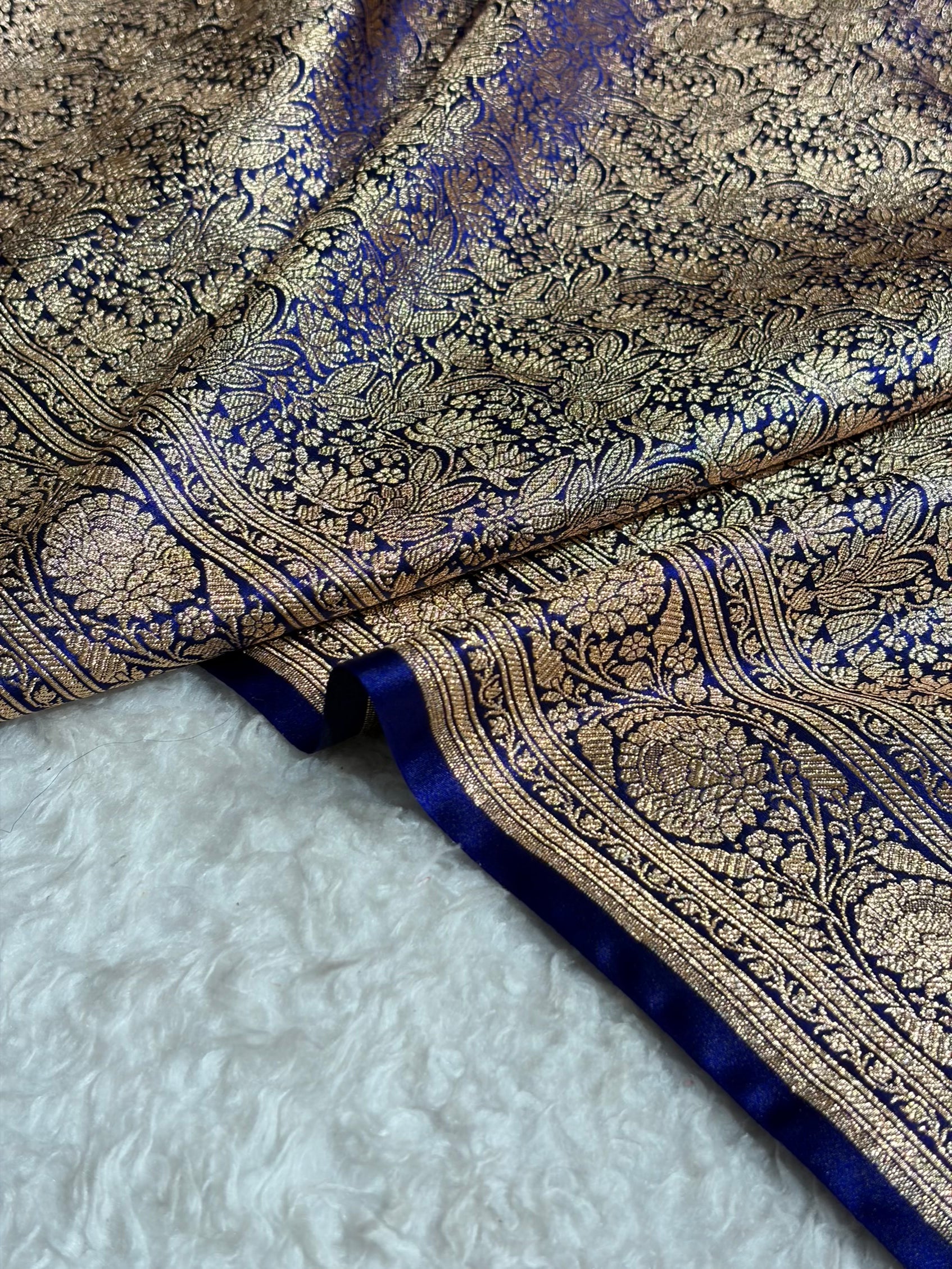 Royal Blue Shades Brocade Pattern Banarasi Satin Silk Saree SS42