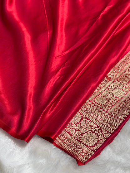 Red Unique Boota Pattern Satin Katan Silk Saree SK69