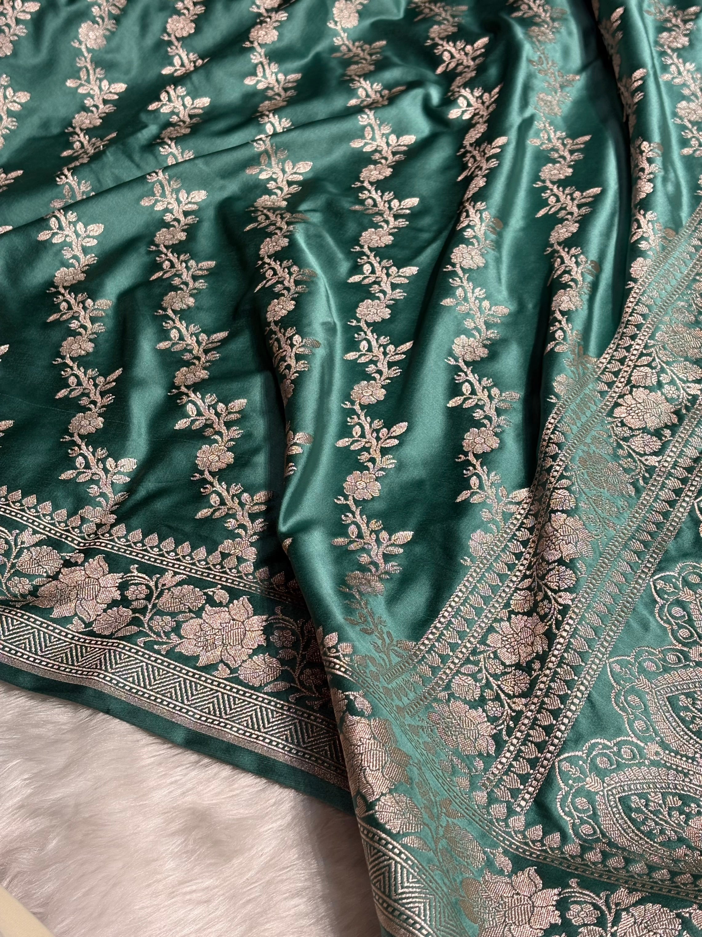 Sea Green Mashru Silk Saree Cross Pattern MS18