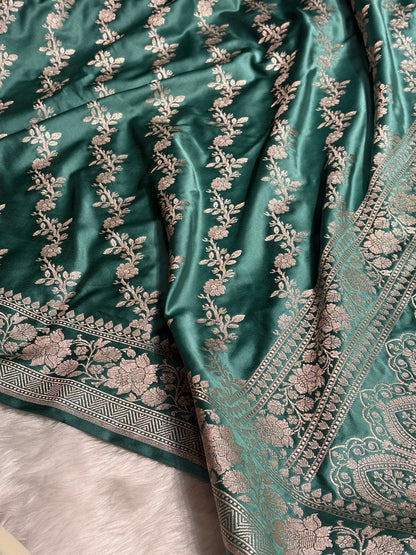 Sea Green Mashru Silk Saree Cross Pattern MS18