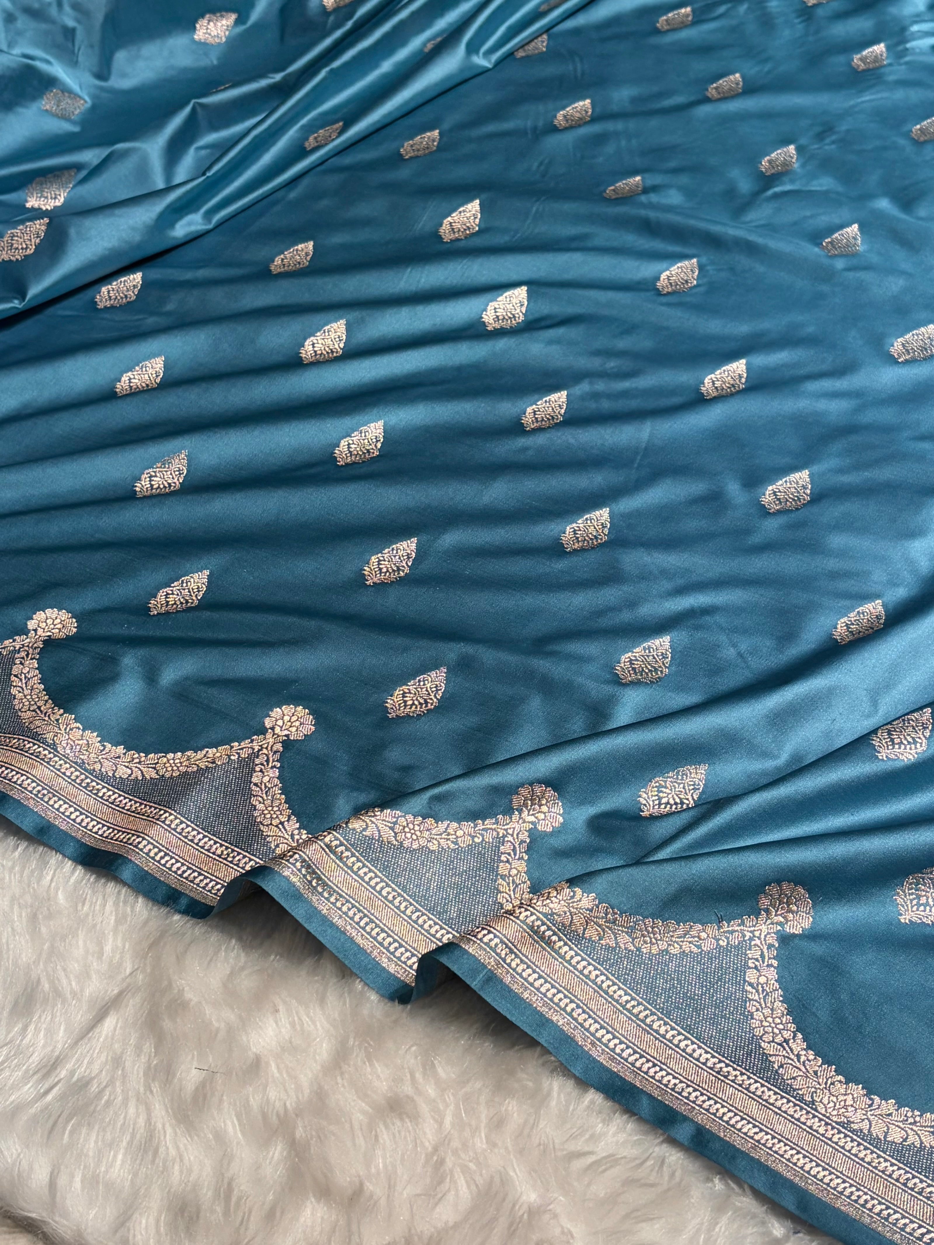 Firozi Shades Scallop Mashru Silk Saree MS20