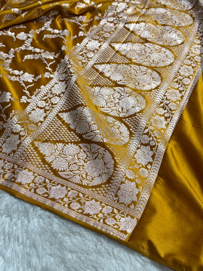 Mustard Shades Minakari Jaal Mashru Silk Saree MCS48